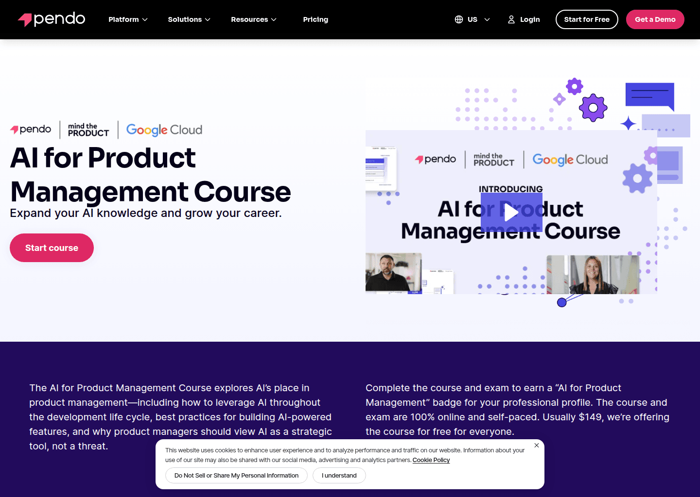 Website preview for AI for Product Management