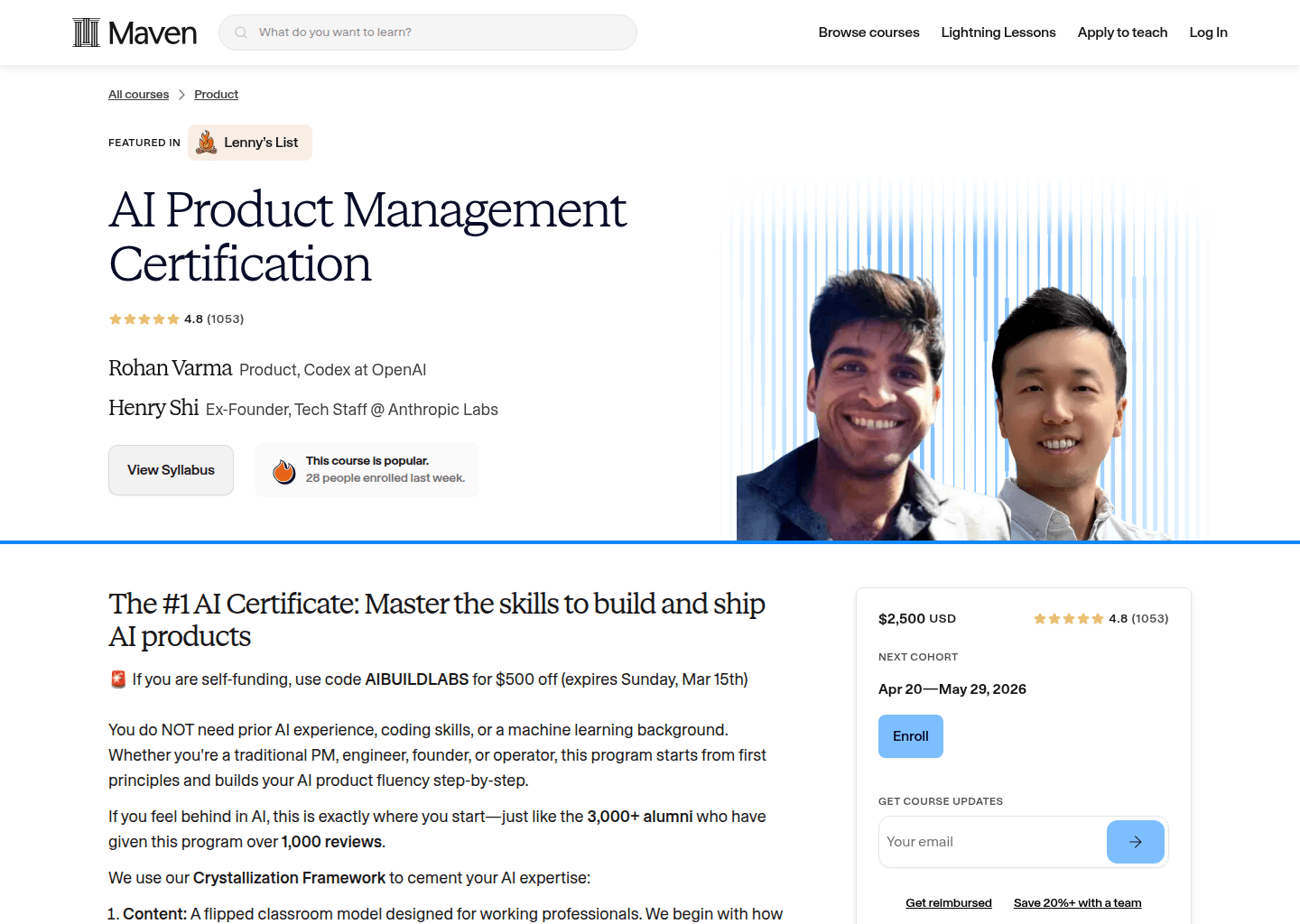 Website preview for AI Product Management Certification