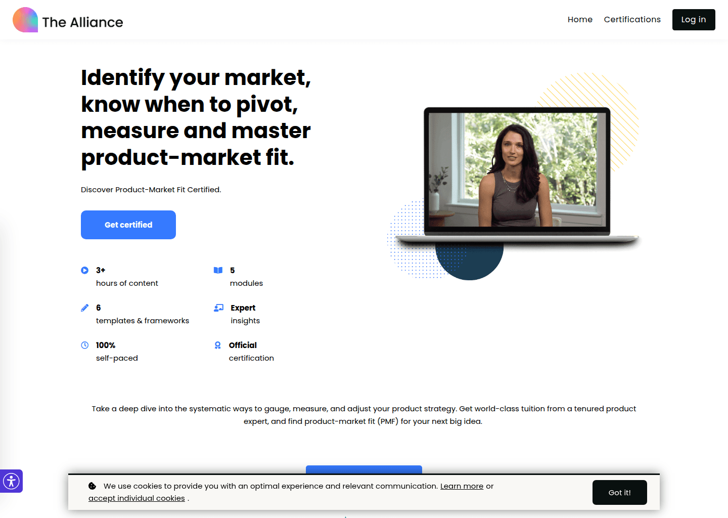 Website preview for Product-Market Fit Certified: Masters