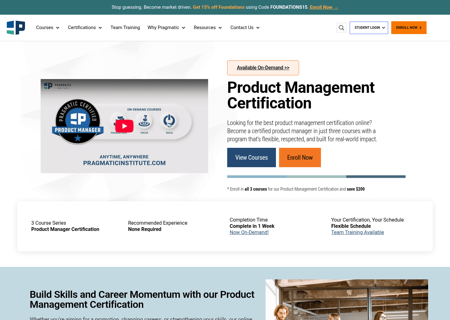 Website preview for Product Management Certification