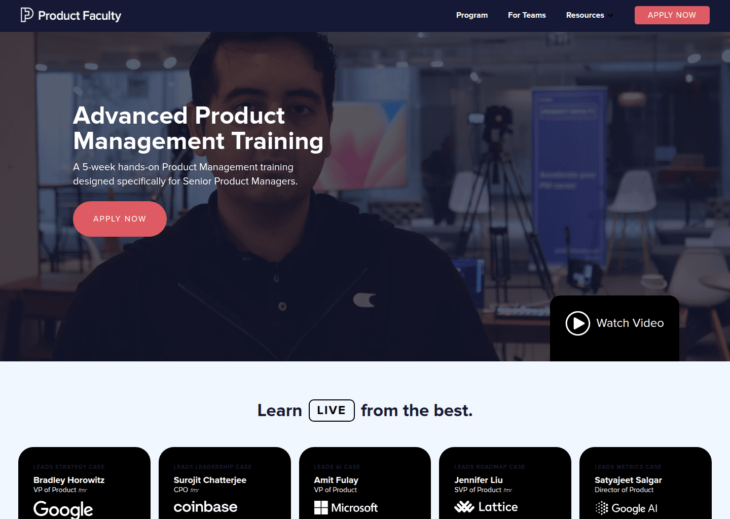 Website preview for Advanced Product Management Course