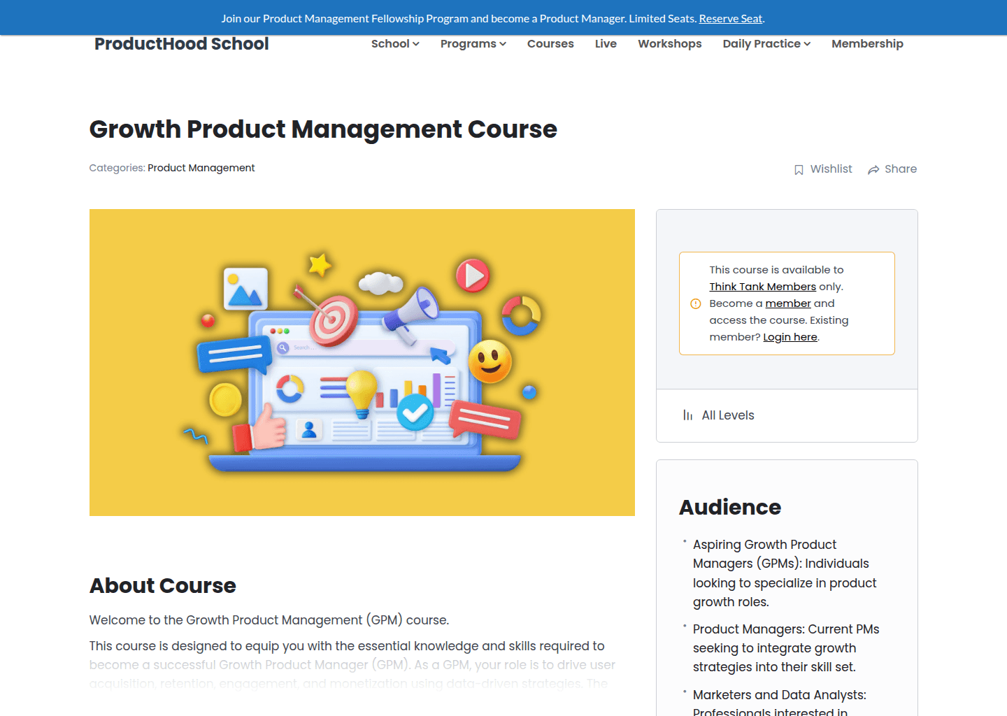 Website preview for Growth Product Management Course