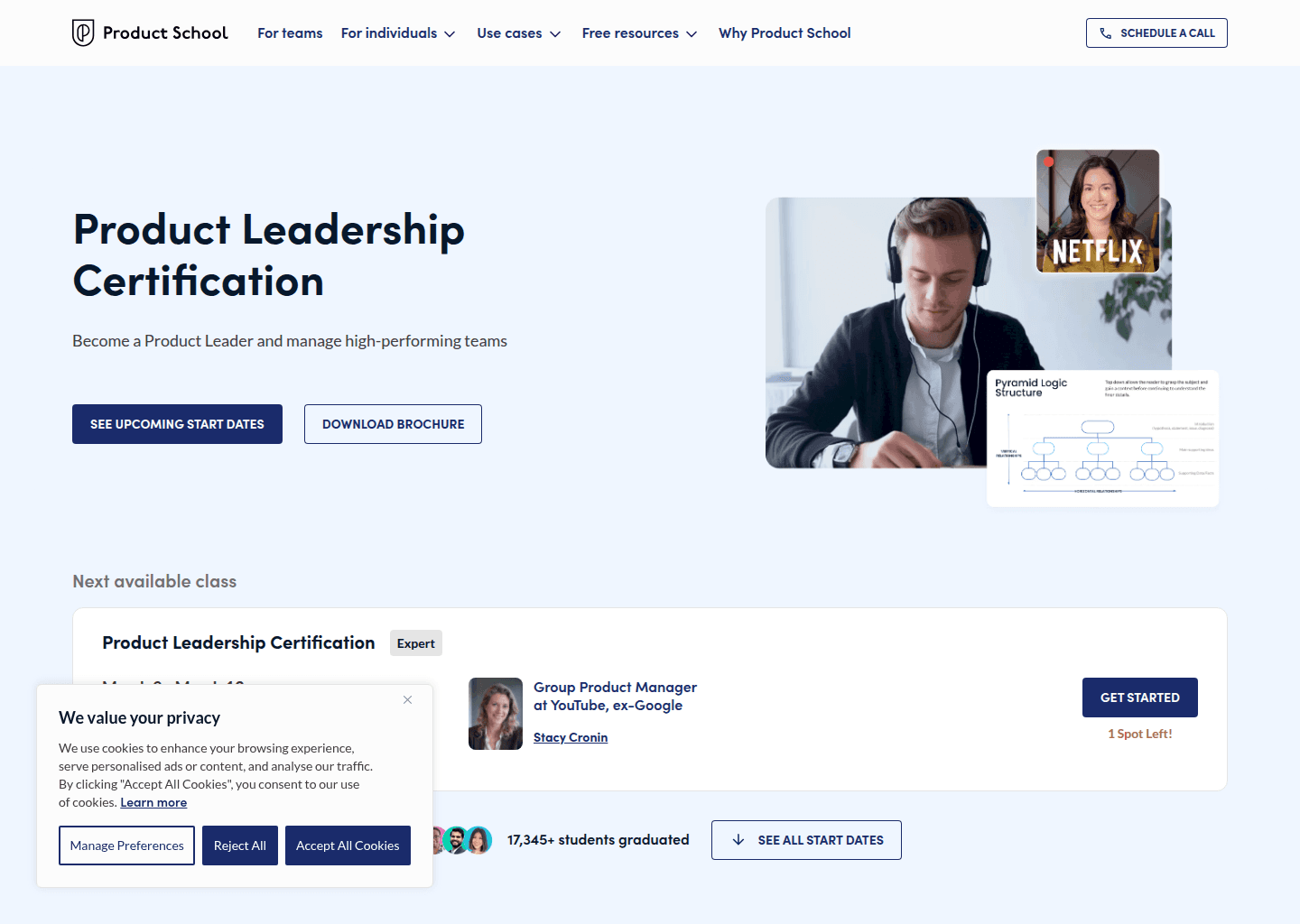 Website preview for Product Leader Certification (PLC)®