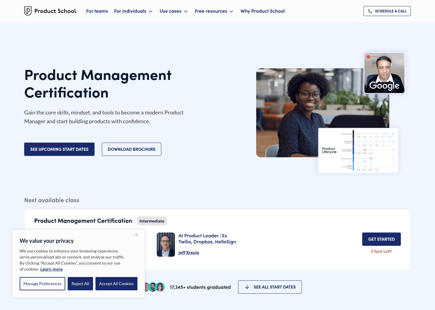 Website preview for Product Manager Certification (PMC)™
