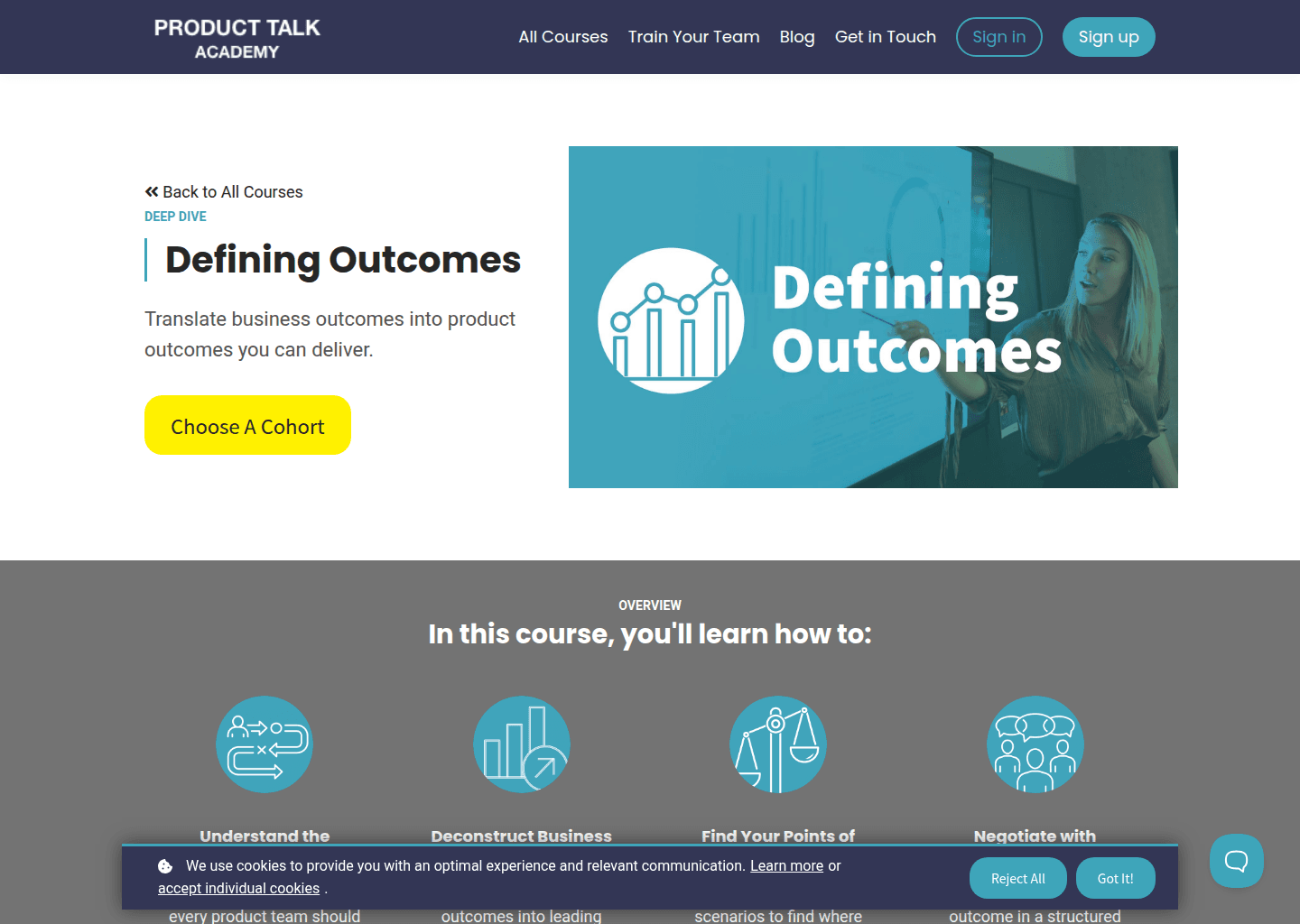 Website preview for Defining Outcomes