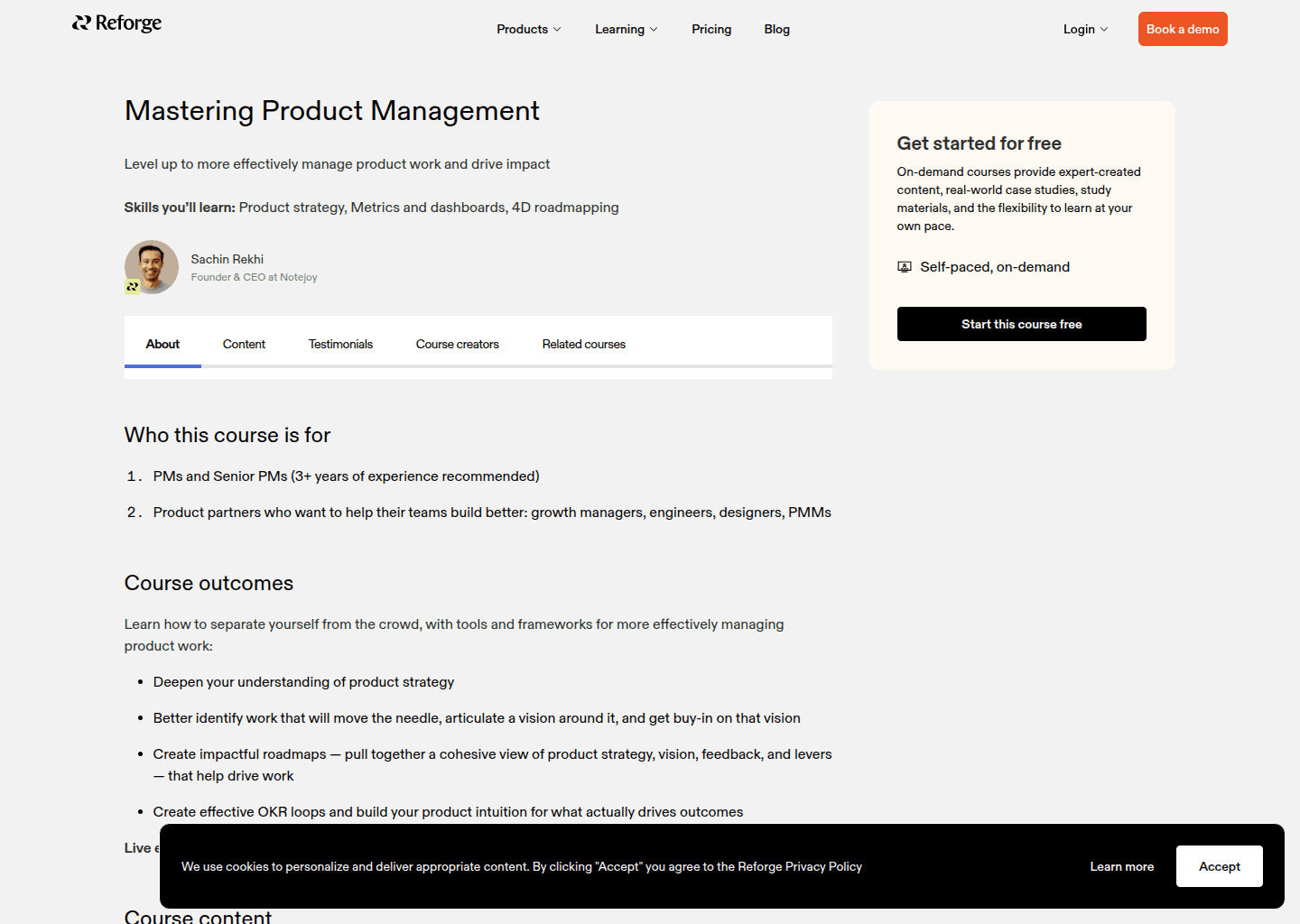 Website preview for Mastering Product Management