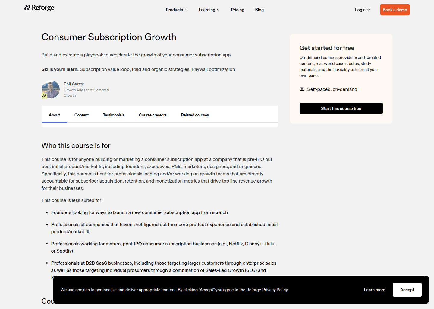 Website preview for Consumer Subscription Growth