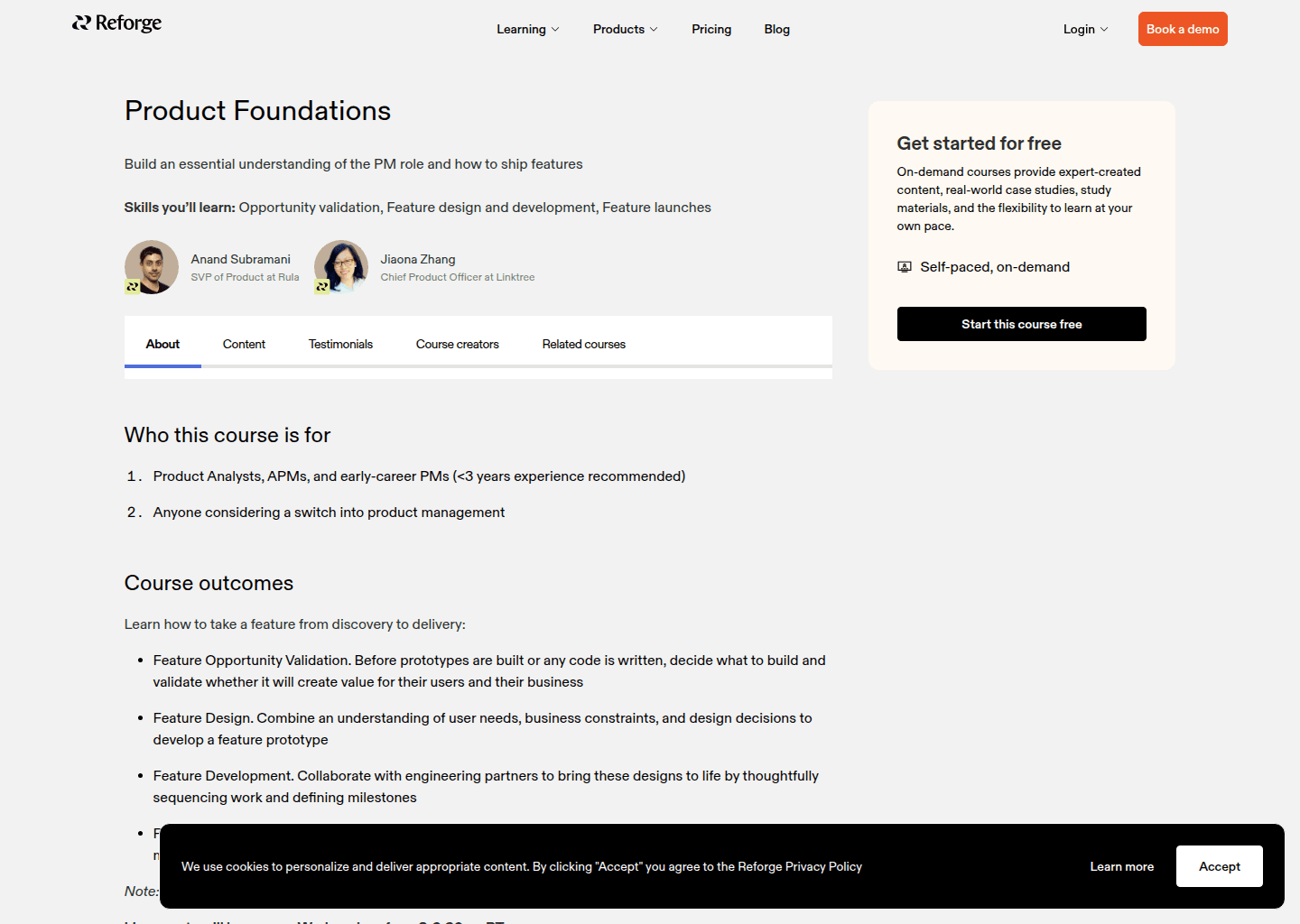 Website preview for Product Management Foundations