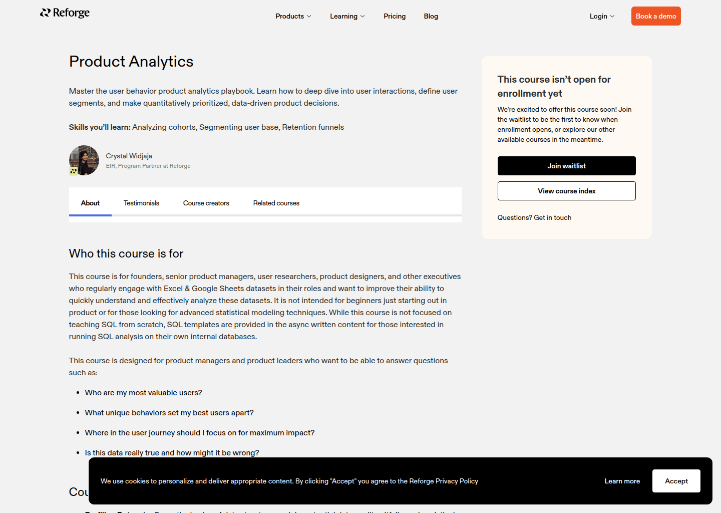 Website preview for Product Analytics