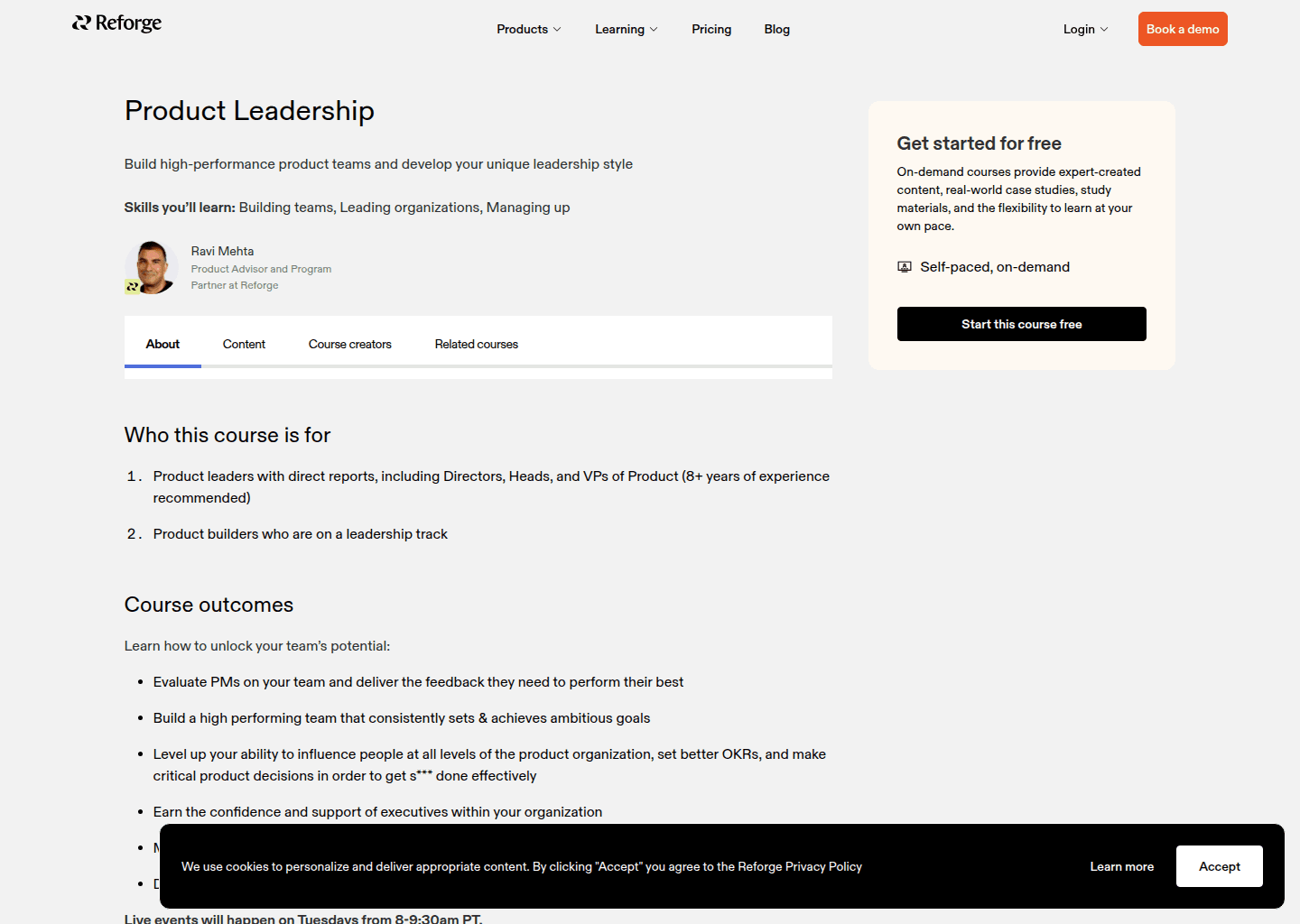 Website preview for Product Leadership