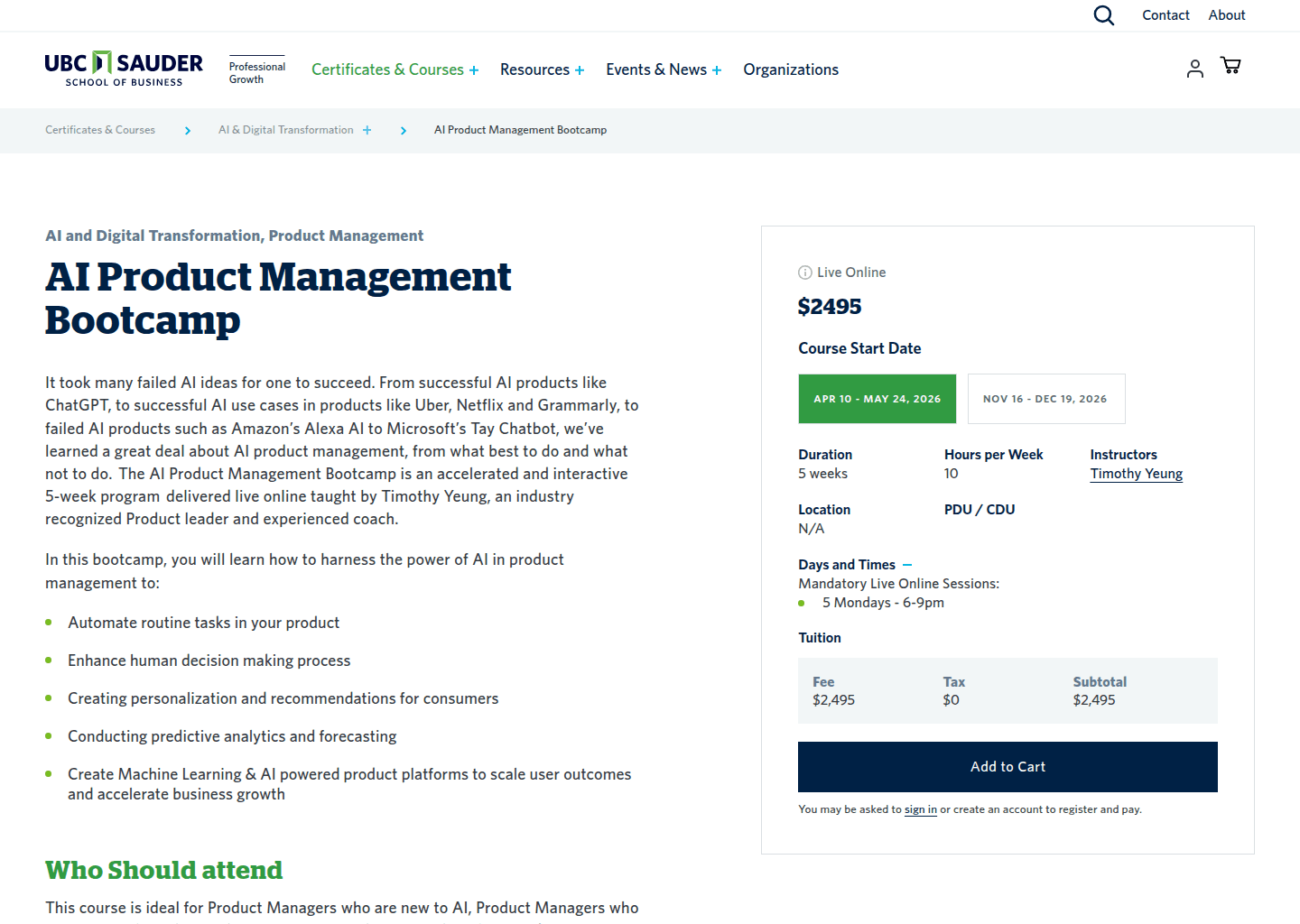 Website preview for AI Product Management Bootcamp