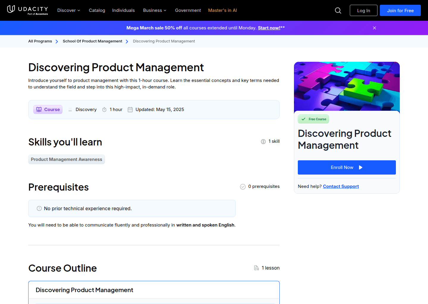 Website preview for Discovering Product Management