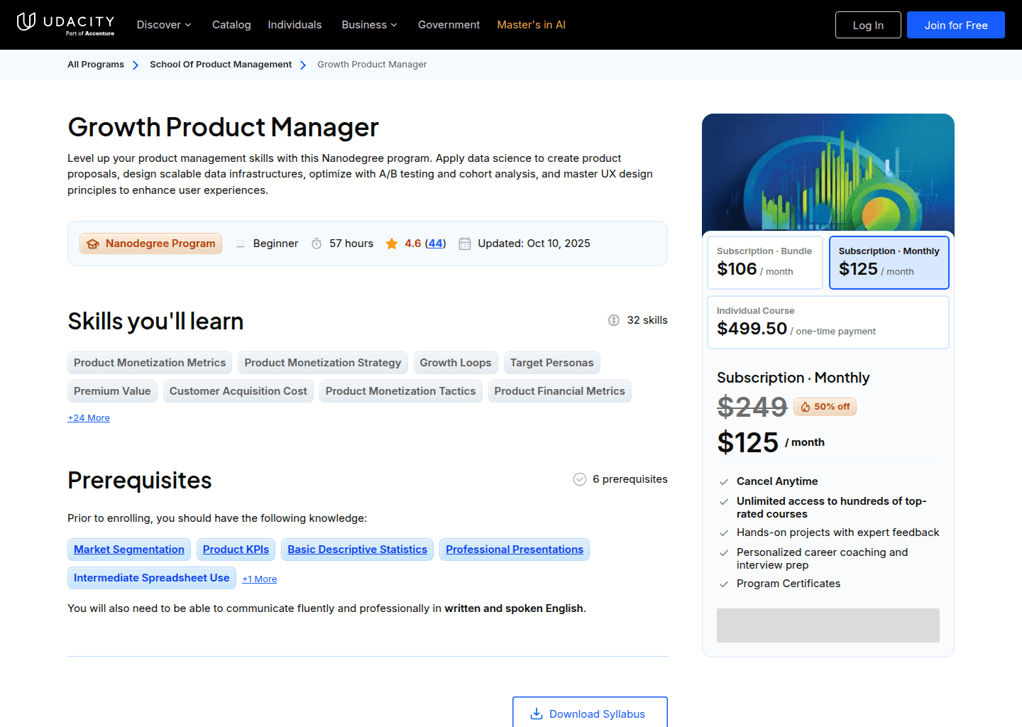 Website preview for Growth Product Manager Nanodegree Program