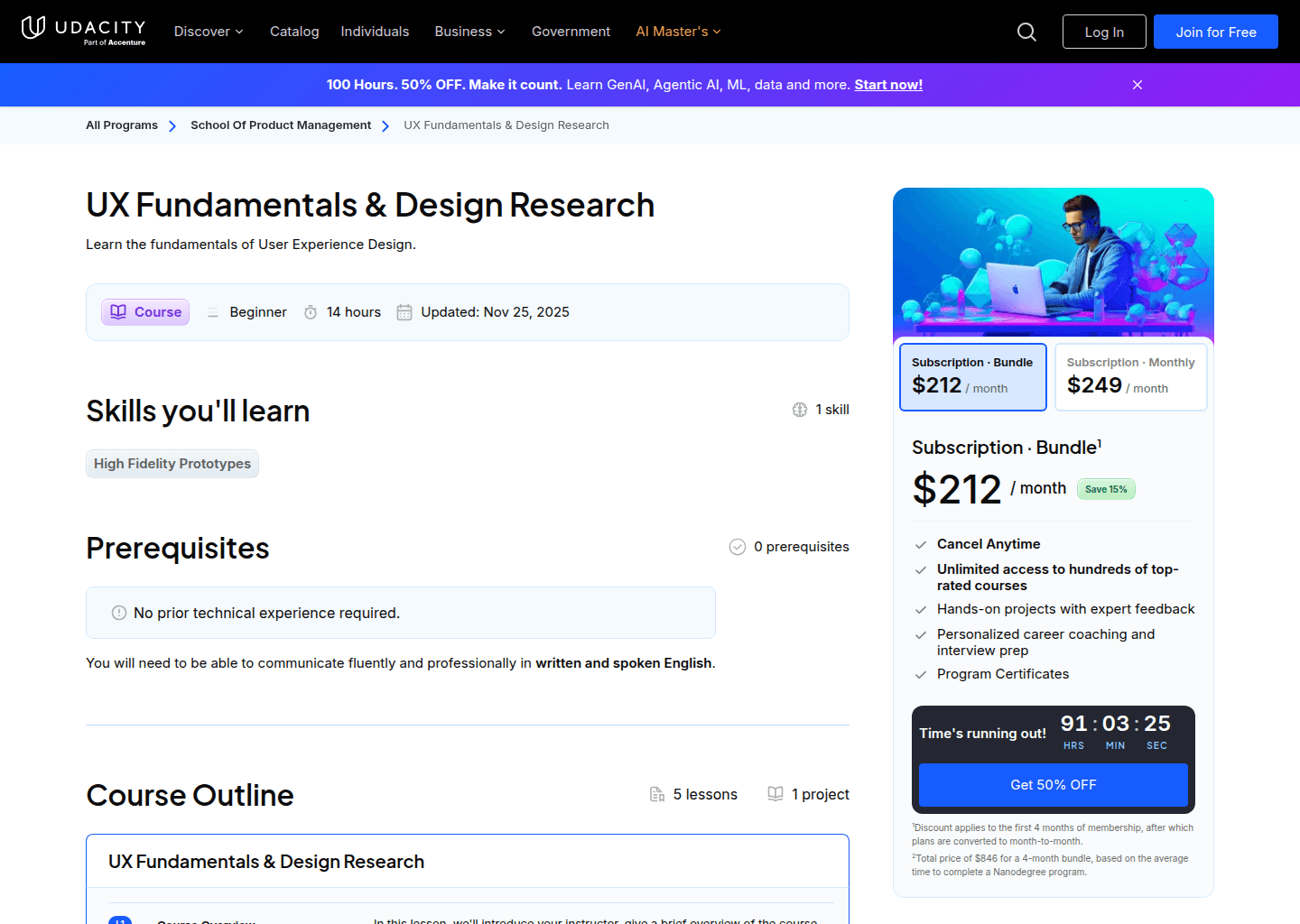 Website preview for UX Fundamentals and Design Research Course