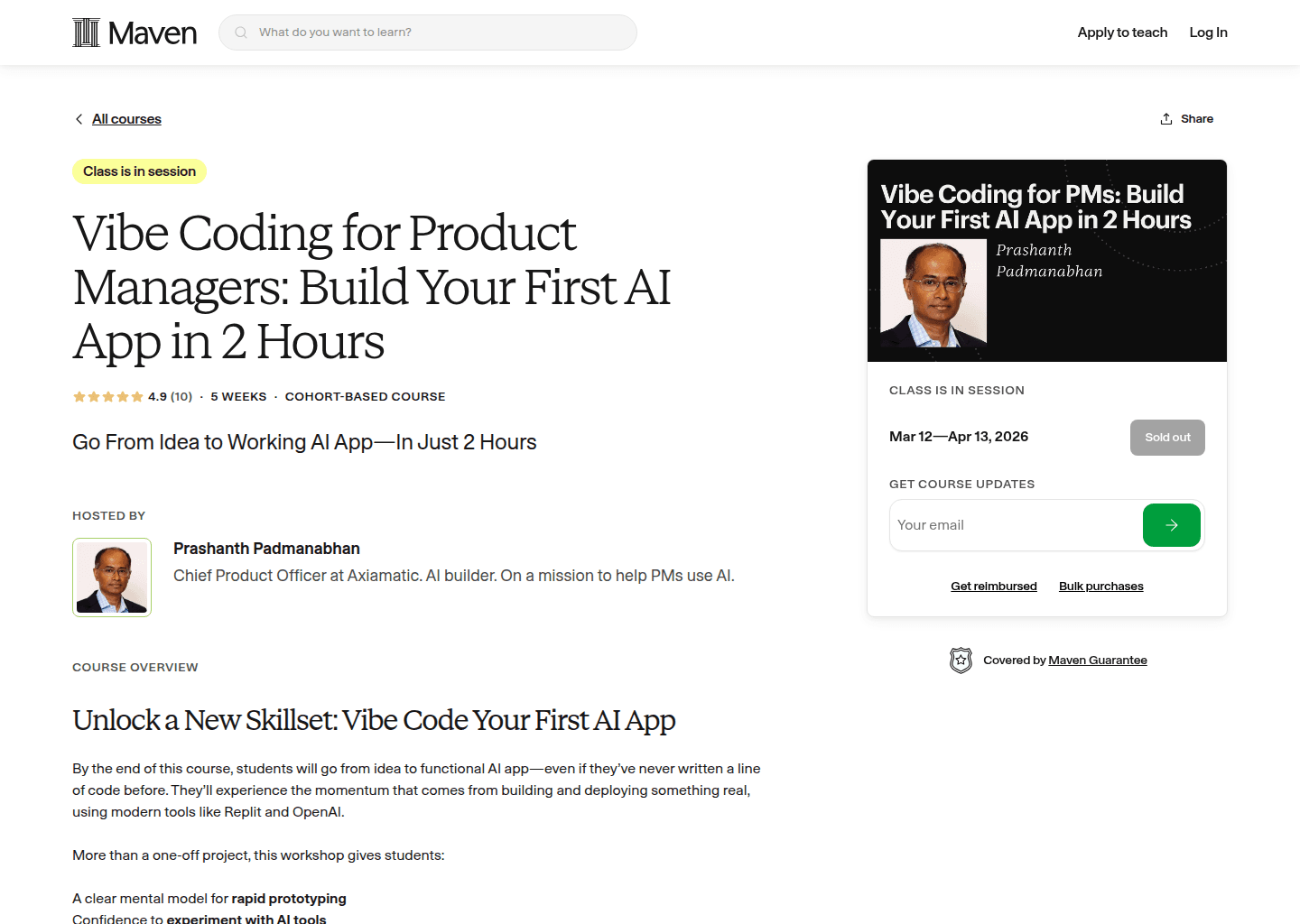 Website preview for Vibe Coding for Product Managers: Build Your First AI App in 2 Hours
